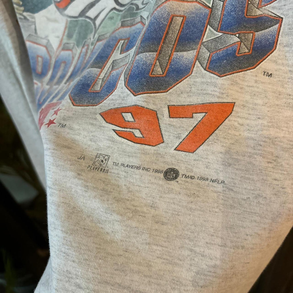 TEE438P - Vintage Retro Essential Grey Denver Broncos AFC 1997 Champions Graphic Print Top Tee T-shirt on Try Tag #90s #nfl #americanfootball #denver #broncos