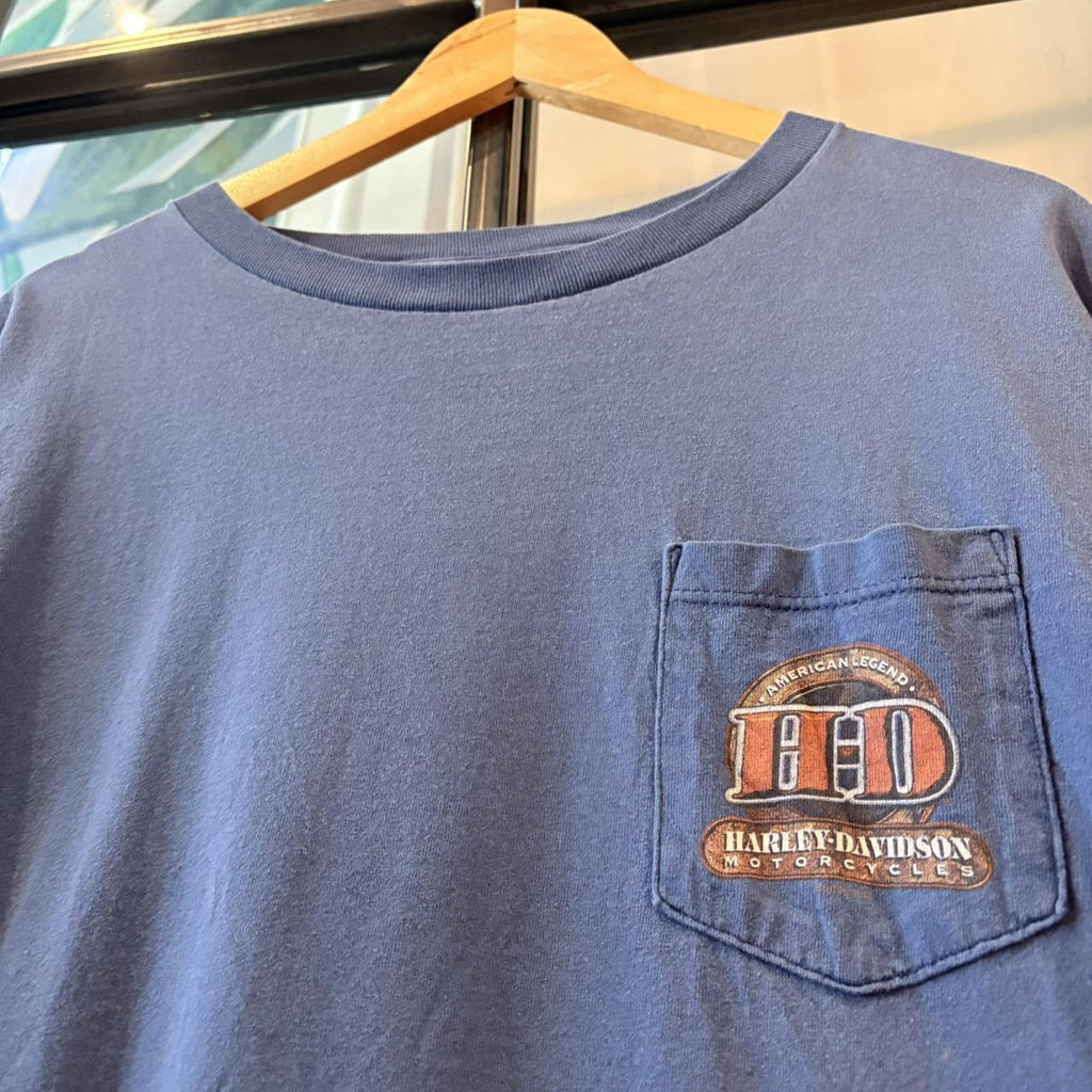 Vintage Harley-Davidson T-Shirt Mens Large Blue Biker Motorcycle Tee Folsom California 90s Y2K
