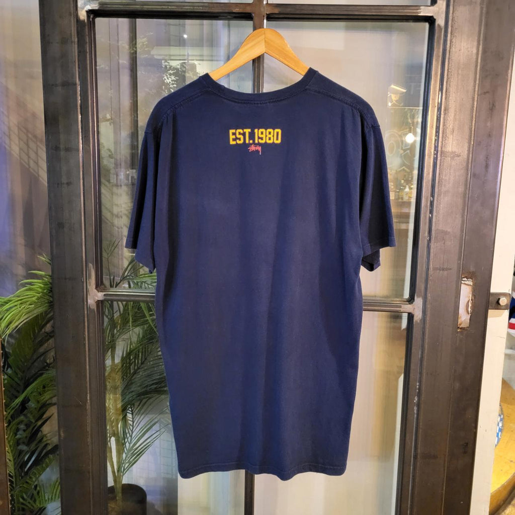 TEE252-U - Vintage Retro Essential Stussy International Tribe Navy graphic print Top Tee T-shirt 90s 00s Y2K wide boxy oversized fit