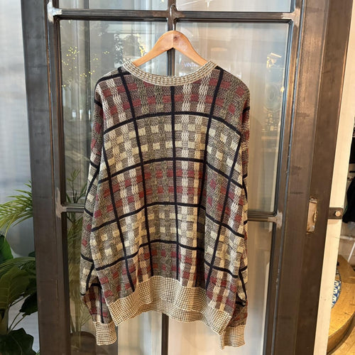 0225H52BR - Vintage Retro Essential Brown patterned golf grandpa cosby sweatshirt crewneck knit Jumper #coogistyle #knitjumper #90s #grandad #knitted