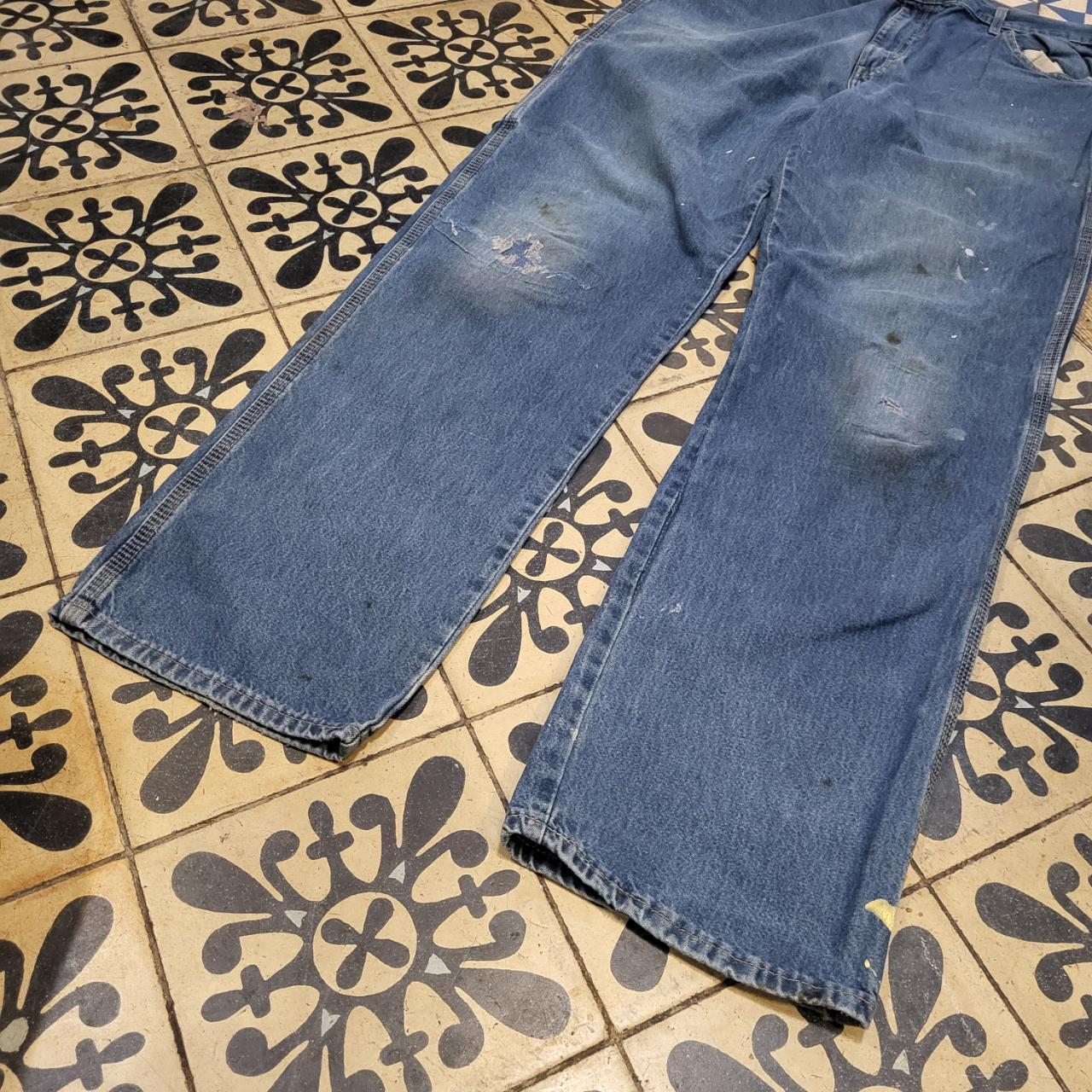 JNS215 - Vintage retro essential mens adult Dickies Blue Wash Denim Baggy Overszied Trousers pants jeans with embroided patch carpenter casual workwear wide leg skate 90s Y2K style