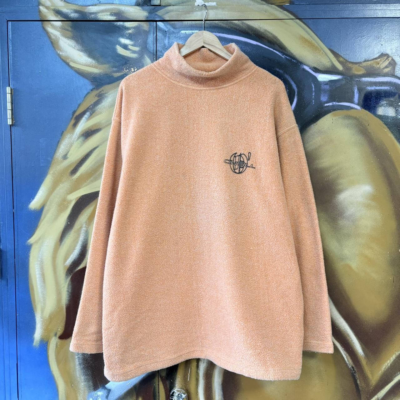 MES1102AW-U - Vintage Retro Essential Peach O’Neill Fleece Mock / Roll Neck Jumper Sweatshirt with embroidered spell out logo #90s #surfer #skater #y2k #oneill