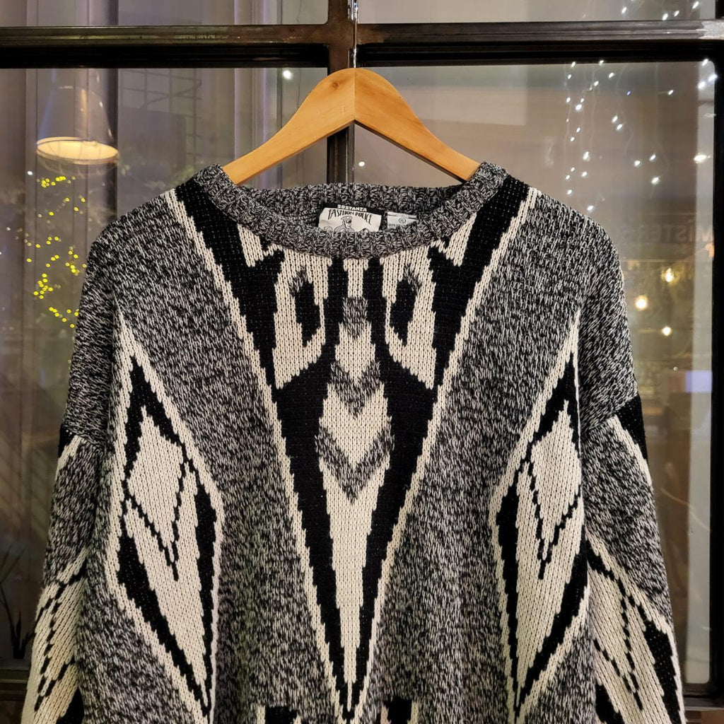 WDB063 - Vintage Retro grey black grandad knit Patterned Sweatshirt Knitwear sweater Jumper #hiphop #coogi #biggie #grandad #sweater