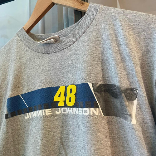 0225H116P - Vintage Retro Essential Grey NASCAR Jimmie Johnson 48 Graphic Print Top Tee T-shirt #90s #graphic #nascar #racing #racer