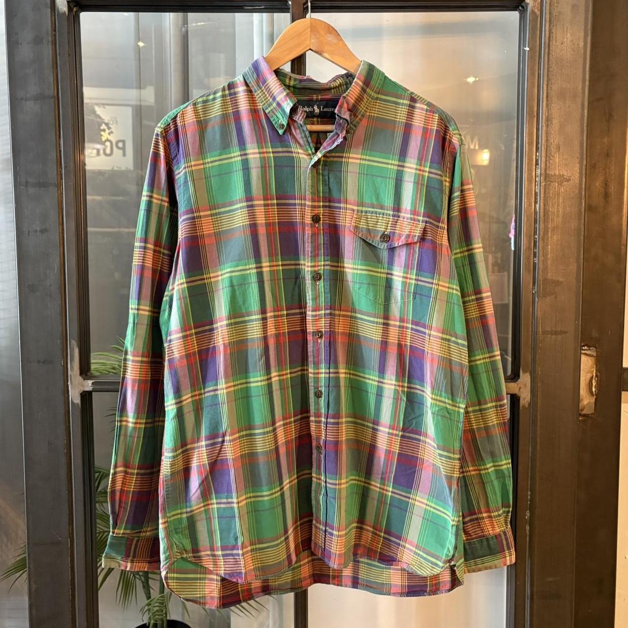 BR1209BD-F - Vintage Ralph Lauren Green and Purple Check Longsleeve collared button up polo shirt top #Y2K #preppy #chiefkeef #smartcasual #oldmoney