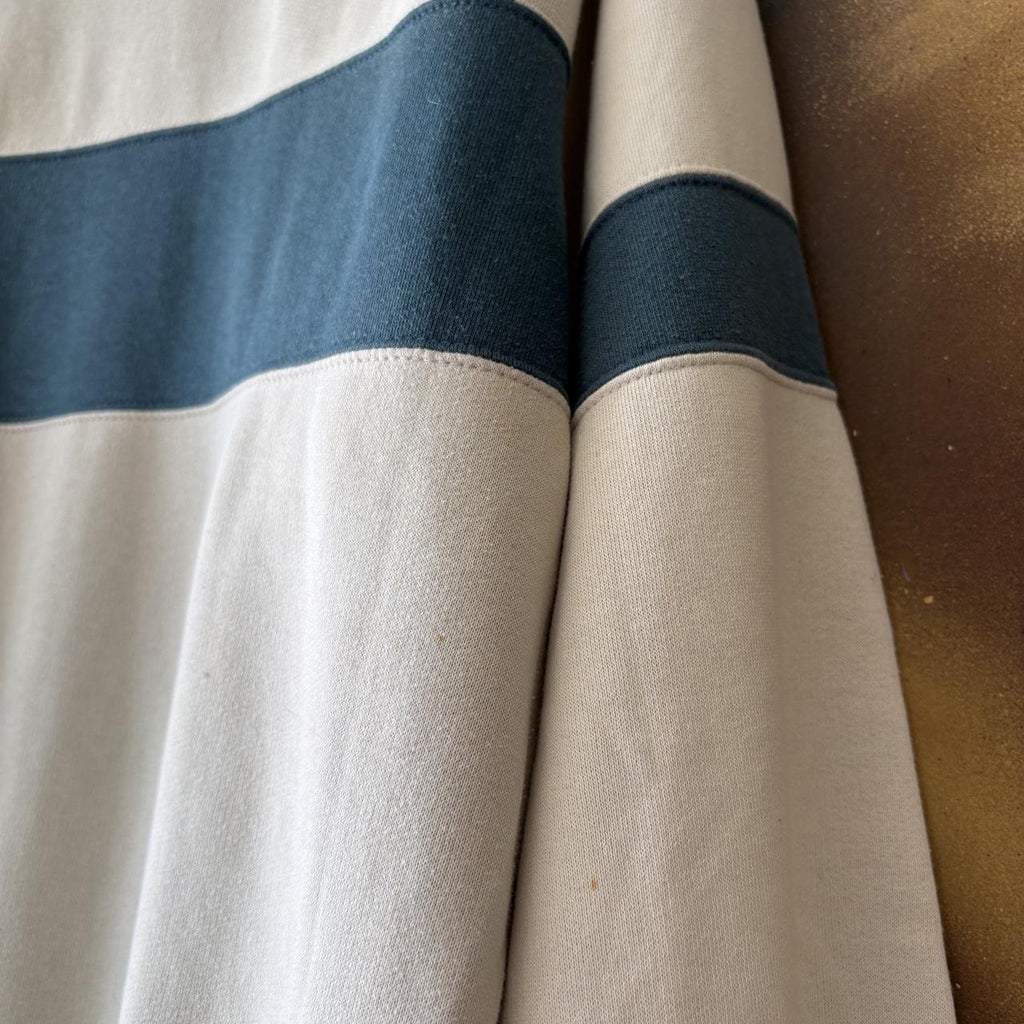 Vintage Nike Sweatshirt Mens Medium Blue Off White Blue Ribbon Sports Patch Logo Ribbed Pullover Jumper Top 90s Y2K 00s