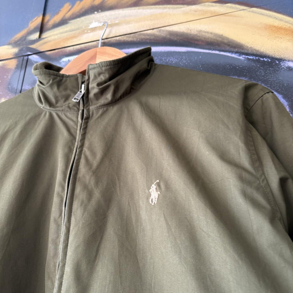 Vintage Ralph Lauren Jacket Mens Medium Army Green Harrington Preppy Pony Logo Collared Full Zip Up Top Y2K 90s