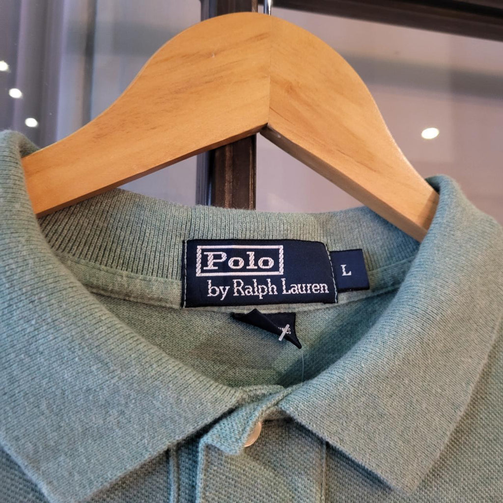 POL002 - Vintage Ralph Lauren pastel green Stripe Polo Shirt Short Sleeve collared button up top