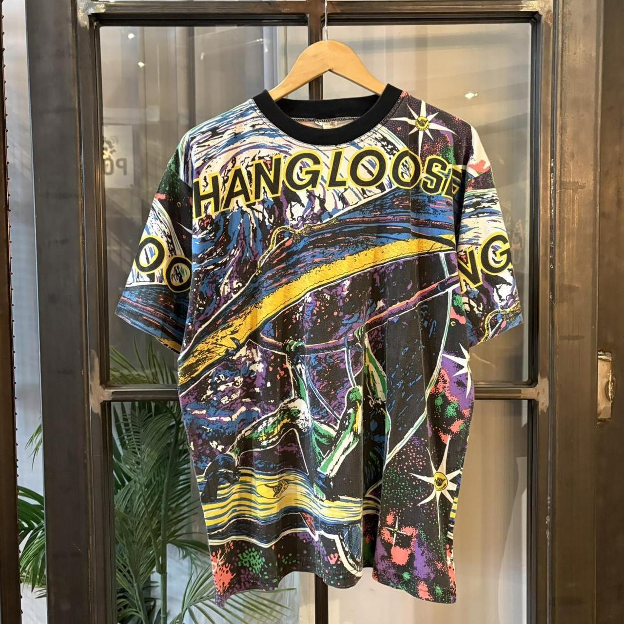 Vintage Hang Loose T Shirt Tee Mens Large Multicolour All Over Print Surf Skate Graphic Top Y2K 90s