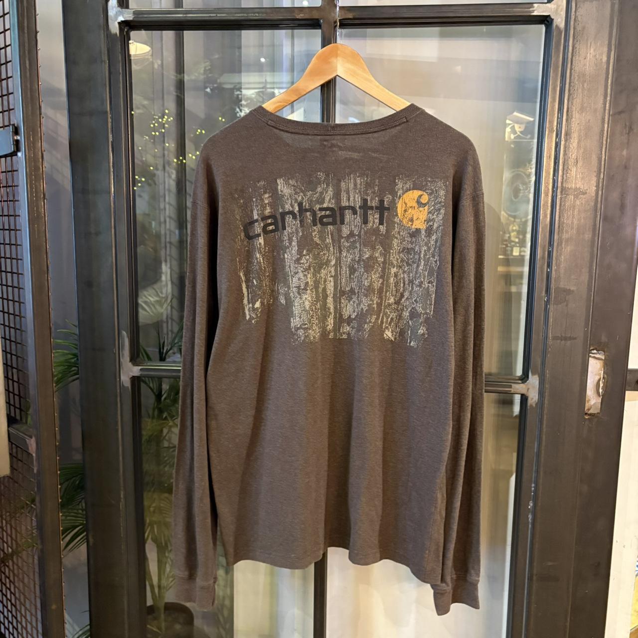 TEE458F - Vintage Retro Essential Dark Grey Brown Carhartt Longsleeve Graphic Print Top Tee T-shirt #y2k #graphic #skater #longsleeve #carhartt