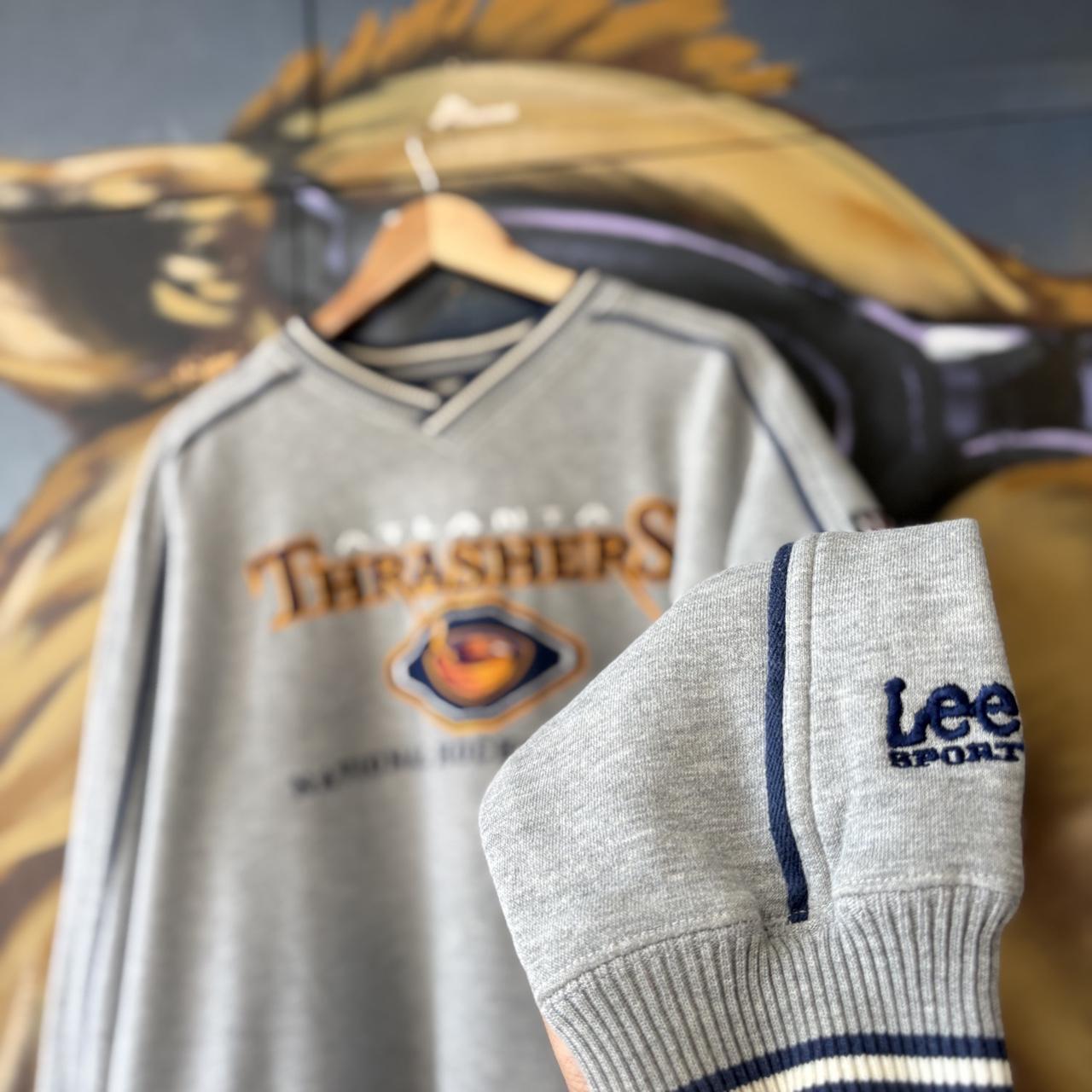 Vintage Lee Sport Sweatshirt Mens XL Grey NHL Atlanta Thrashers Hockey Pullover Jumper Top 90s Y2K 00s
