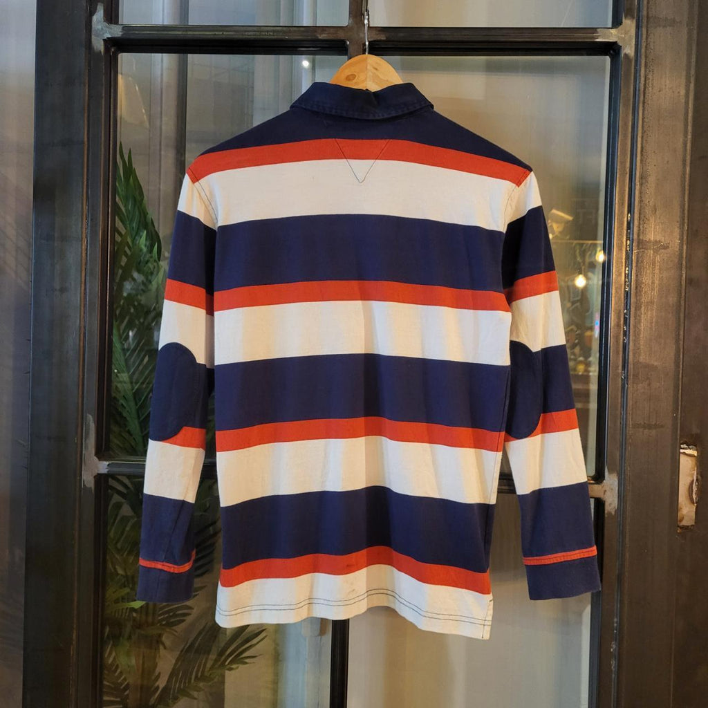 RTJ006 - Vintage retro essential mens Tommy Hilfiger longsleeve polo Rugby Jersey Collared sweatshirt jumper striped old money preppy with small embroidered horse chest logo smart casual 90s y2k style