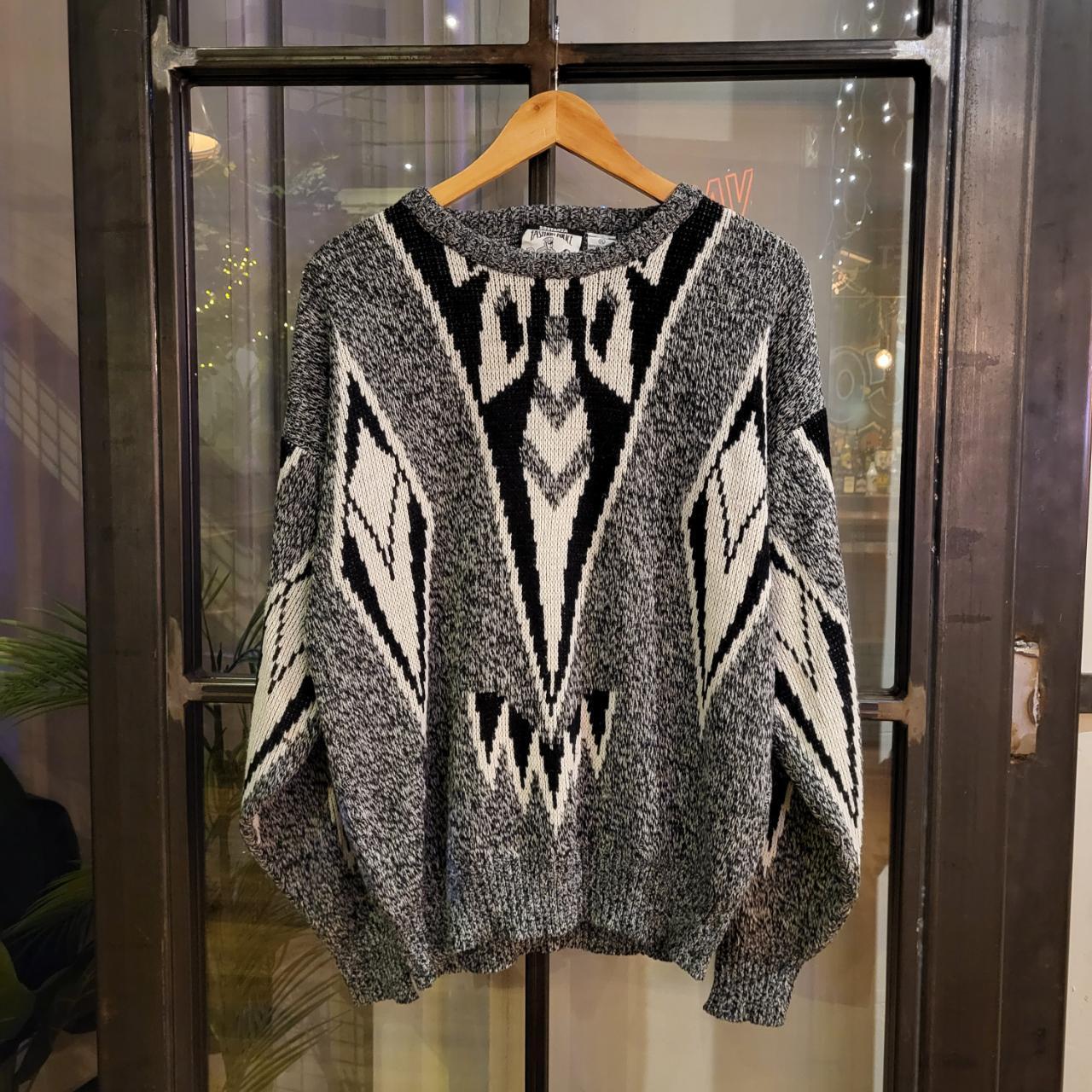 WDB063 - Vintage Retro grey black grandad knit Patterned Sweatshirt Knitwear sweater Jumper #hiphop #coogi #biggie #grandad #sweater