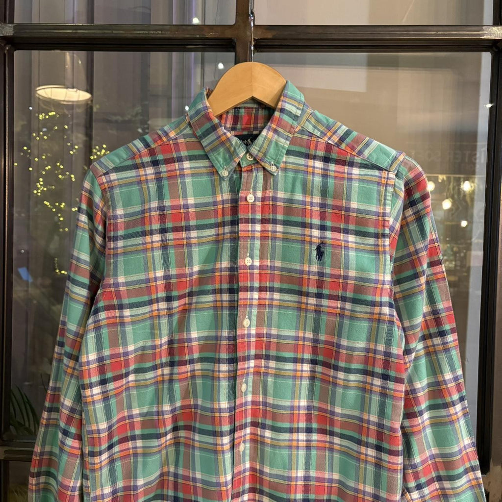 RLS121-P - Vintage Ralph Lauren Green Red Check Longsleeve collared button shirt up top #Y2K #preppy #chiefkeef #smartcasual #oldmoney