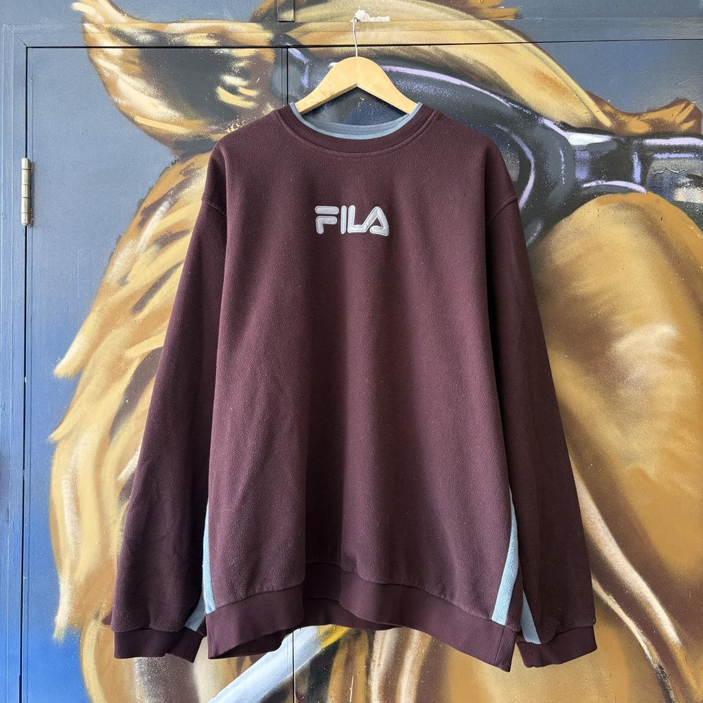 Vintage Fila Sweatshirt Mens XL Maroon Fleece Pullover Jumper Top 90s Y2K 00s