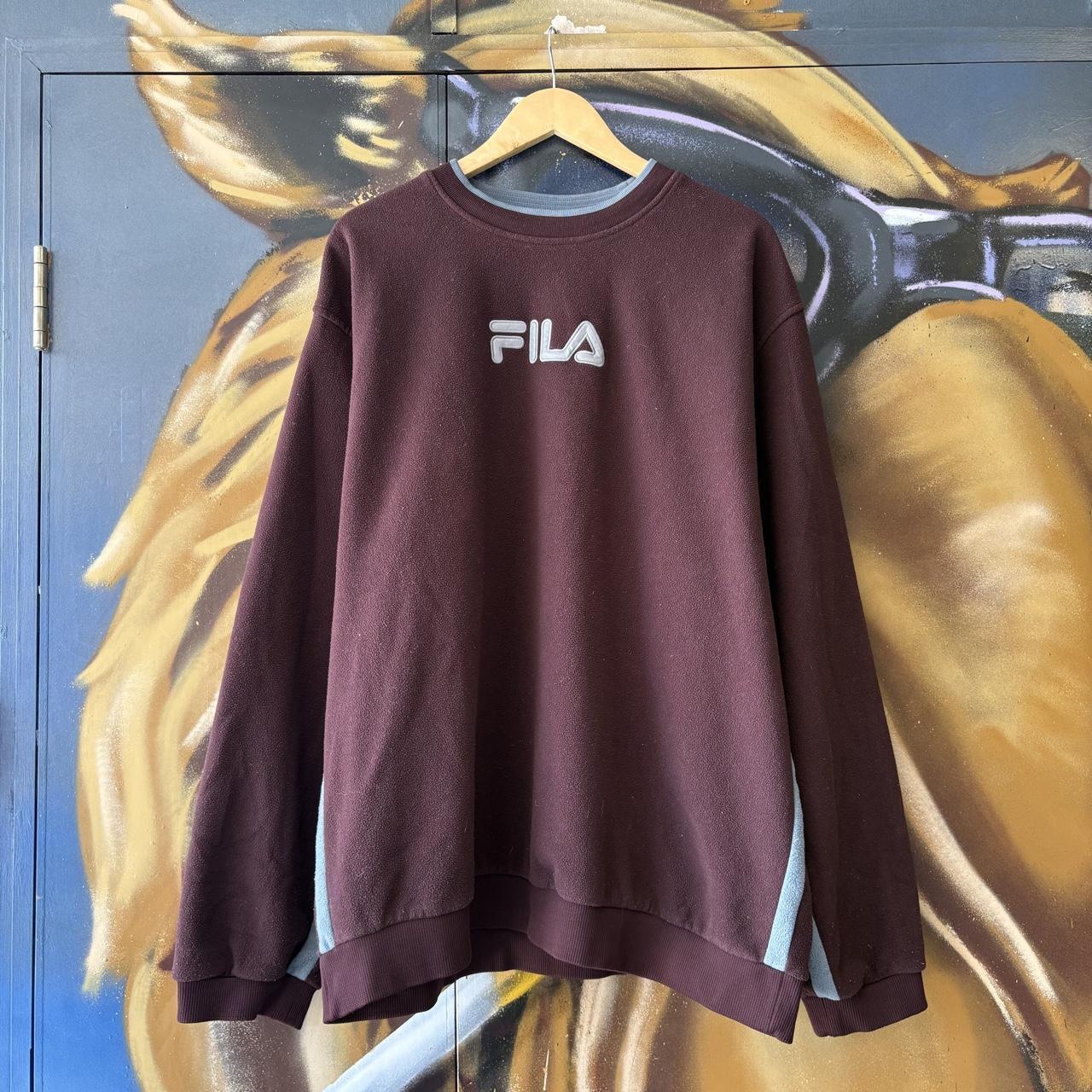 Vintage Fila Sweatshirt Mens XL Maroon Fleece Pullover Jumper Top 90s Y2K 00s