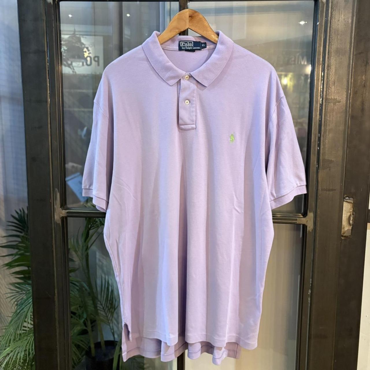 POL537F - Vintage Retro Ralph Lauren Plain Lavender Polo Shirt Short Sleeve collared button up top  #Y2K #preppy #chiefkeef #oldmoney #ralphlauren
