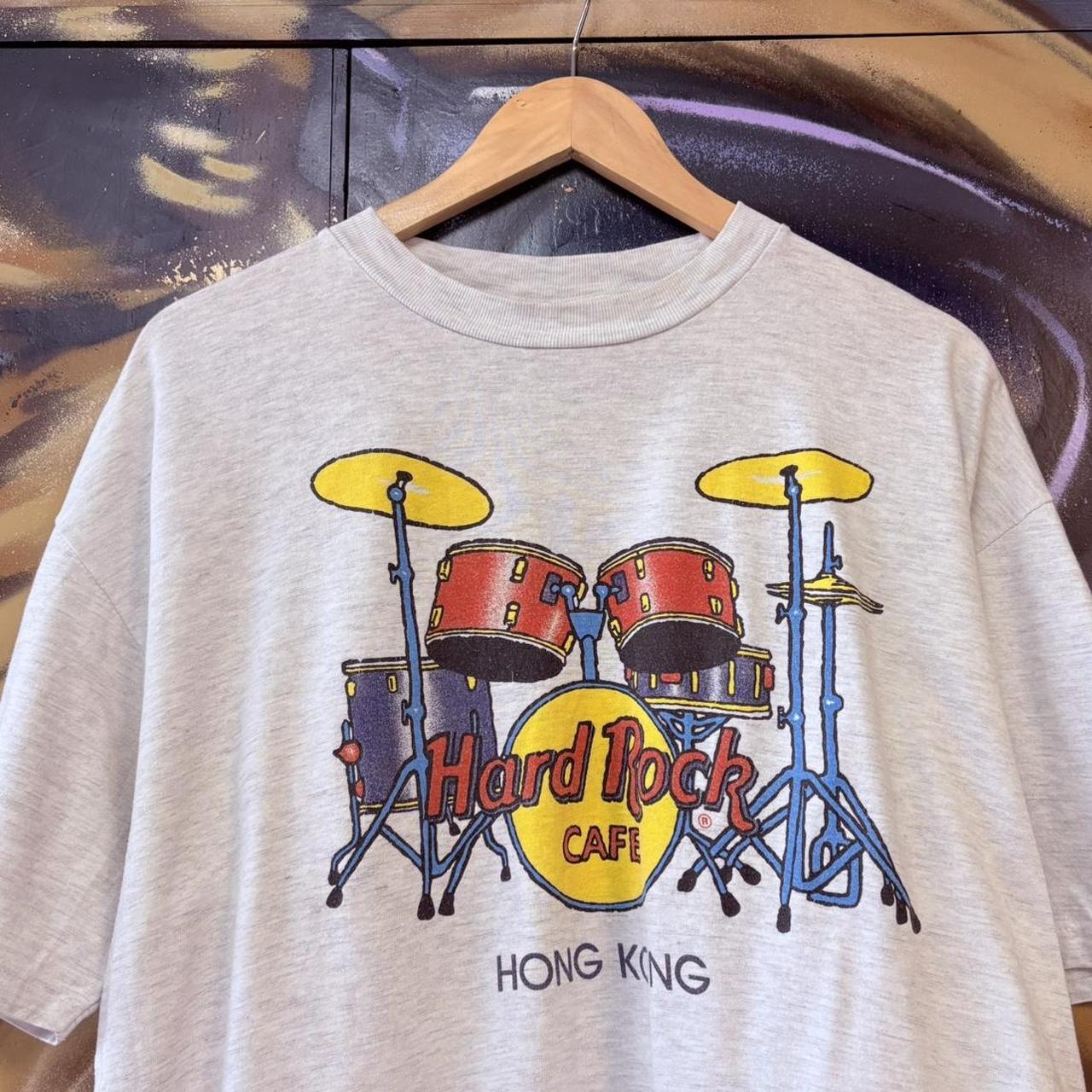 Vintage Hard Rock Hong Kong T Shirt Mens XL Grey Graphic Logo Tee 90s Single Stitch Y2K