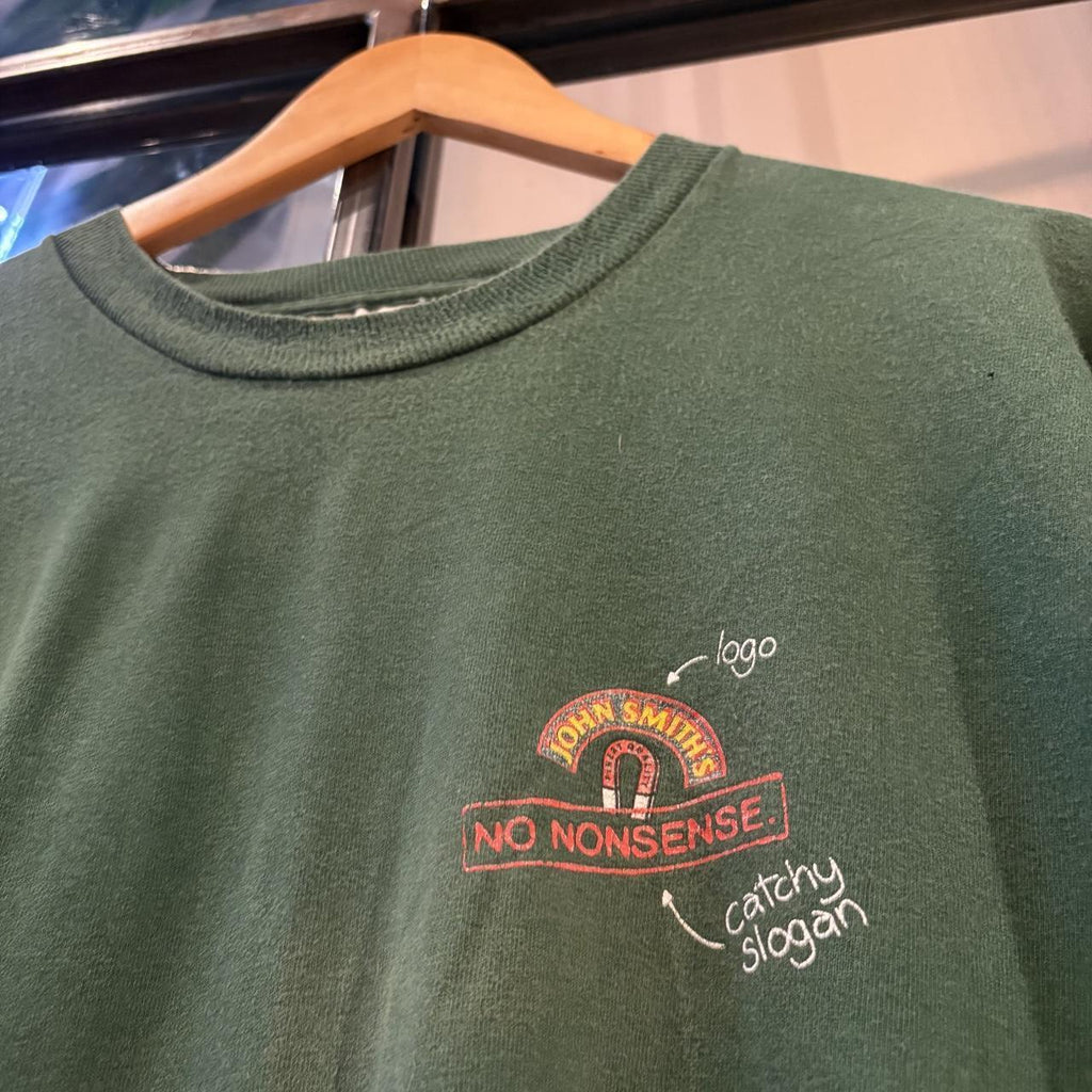 Vintage John Smith’s Beer T shirt Mens XL Green Promo No Nonsense Slogan Graphic Print Tee Top 90s Y2K 00s