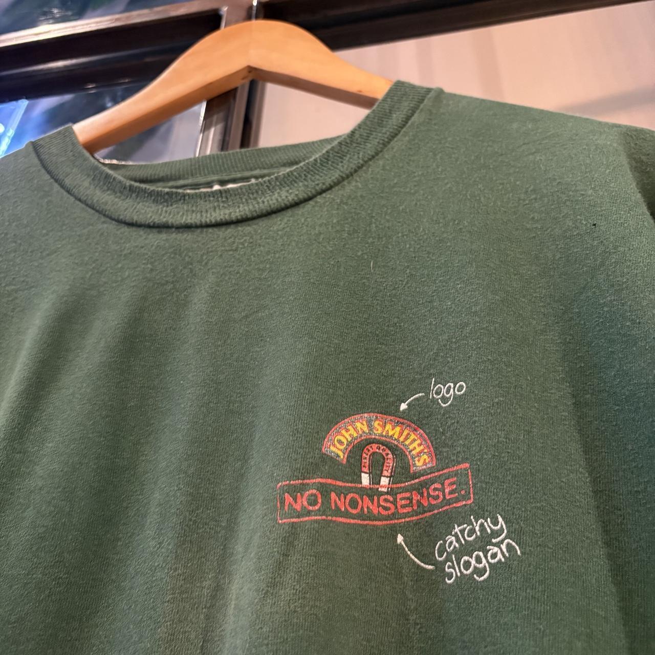 Vintage John Smith’s Beer T shirt Mens XL Green Promo No Nonsense Slogan Graphic Print Tee Top 90s Y2K 00s