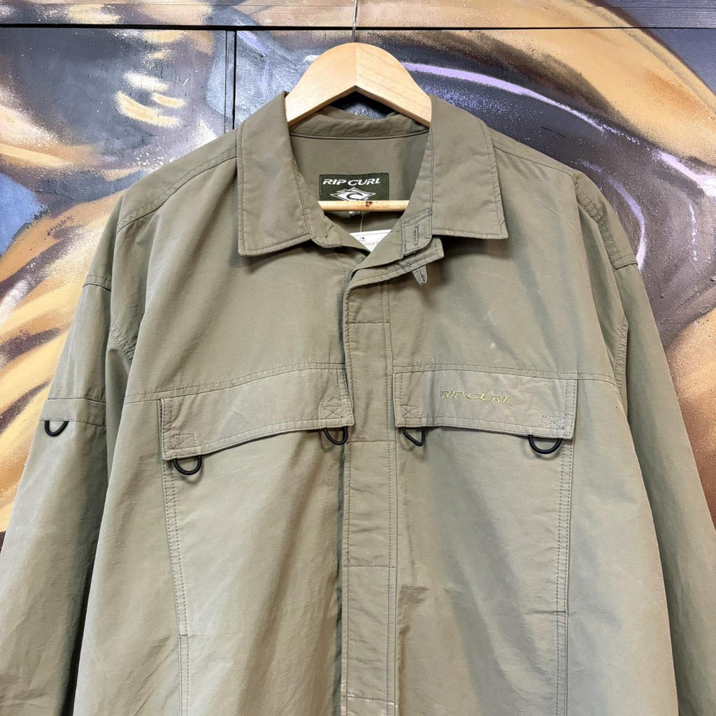 MES2811N-U - Vintage Retro Essential Green Ripcurl Surfer Button Up Collared jacket #surfer #skater #y2k #ripcurl #jacket