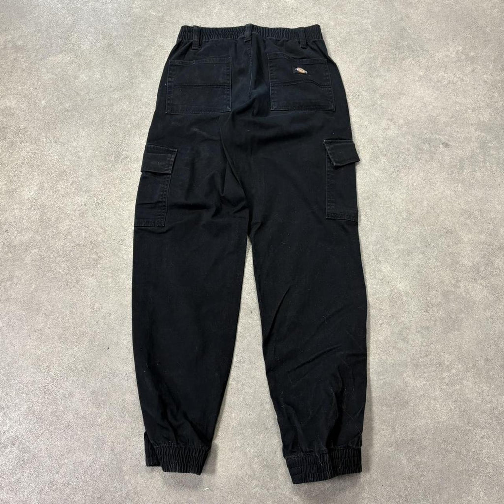 BR1011BO-U - Vintage retro essential Black Dickies Cargo Trousers pants casual workwear with elasticated waistband #skater #utility #workwear #straightleg #dickies