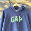 Vintage GAP Hoodie Womens Medium Spellout Logo Navy Blue USA Collegiate Varsity Streetwear 90s Y2K