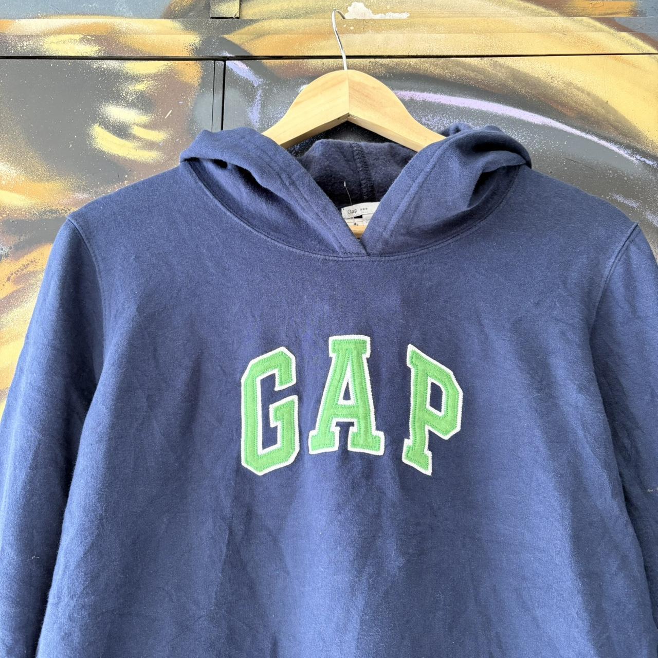 Vintage GAP Hoodie Womens Medium Spellout Logo Navy Blue USA Collegiate Varsity Streetwear 90s Y2K
