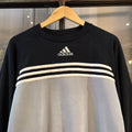 0325E75UF-P - Vintage Retro Essential Black and Grey Adidas Raglan  Jumper Sweatshirt with centre embroidered logo #90s #sportswear #essential #y2k #adidas