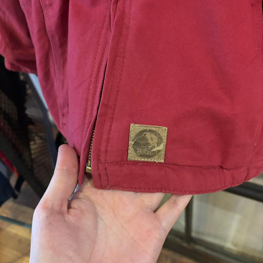 0125B38P - Vintage Retro Essential Red Active Style Jacket Full Zip Hooded Workwear Canvas Sherpa lined Jacket #workwear #utility #activejacket