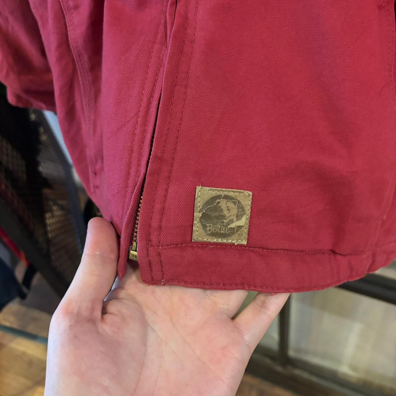 0125B38P - Vintage Retro Essential Red Active Style Jacket Full Zip Hooded Workwear Canvas Sherpa lined Jacket #workwear #utility #activejacket