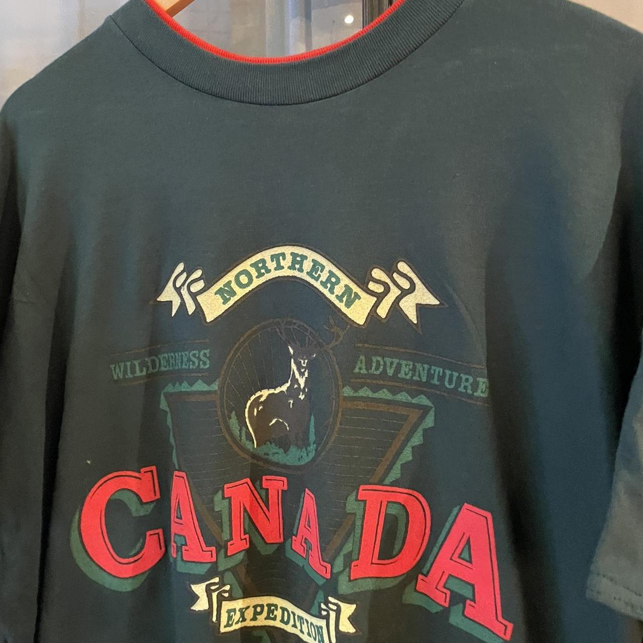 TEE301P - Vintage Retro Essential Dark Green Canada Graphic Print Double Sleeve and single stitch hem Top Tee T-shirt #90s #graphic #top #essential #canada