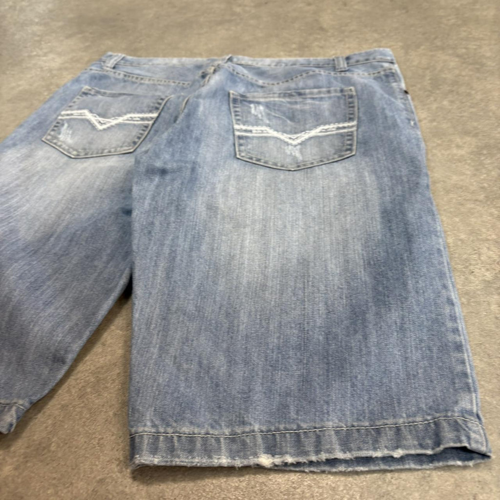 Vintage Light Blue Wash Jorts 36” Baggy Wide Leg Skate Surf Denim Jean Shorts Hip Hop Streetwear Y2K