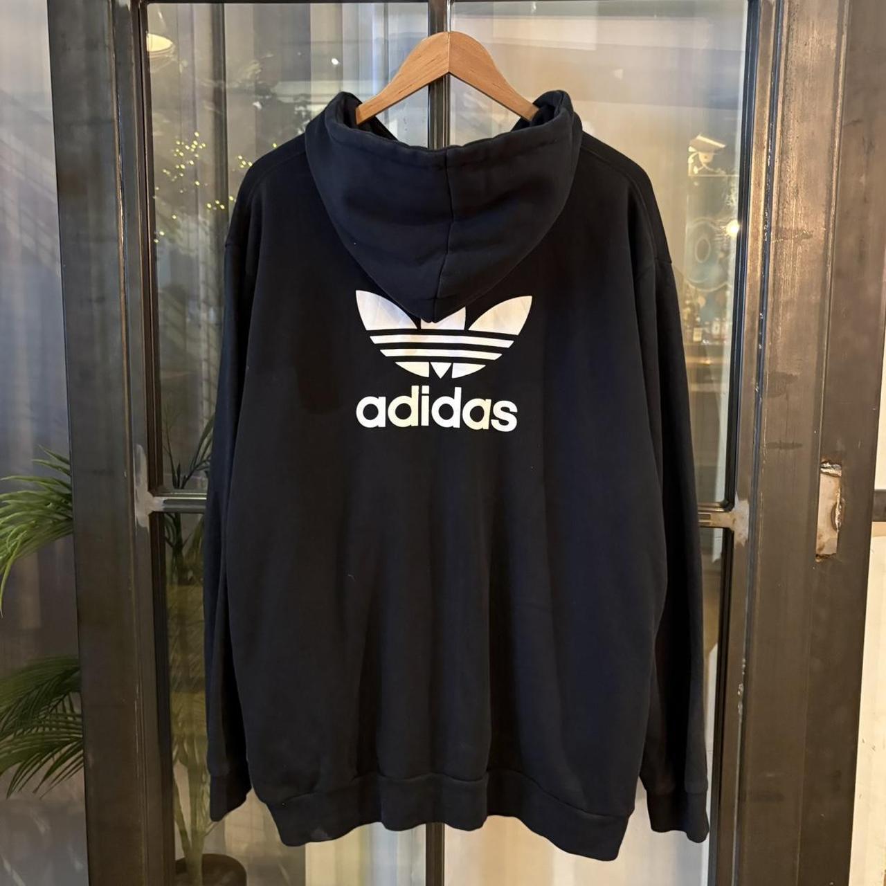 0325G74UF - Vintage Retro Essential Black Adidas Originals Full Zip Sweatshirt Hoodie with big spellout embroidered and print logo #hoodie #sportswear #essential #adidas #y2k