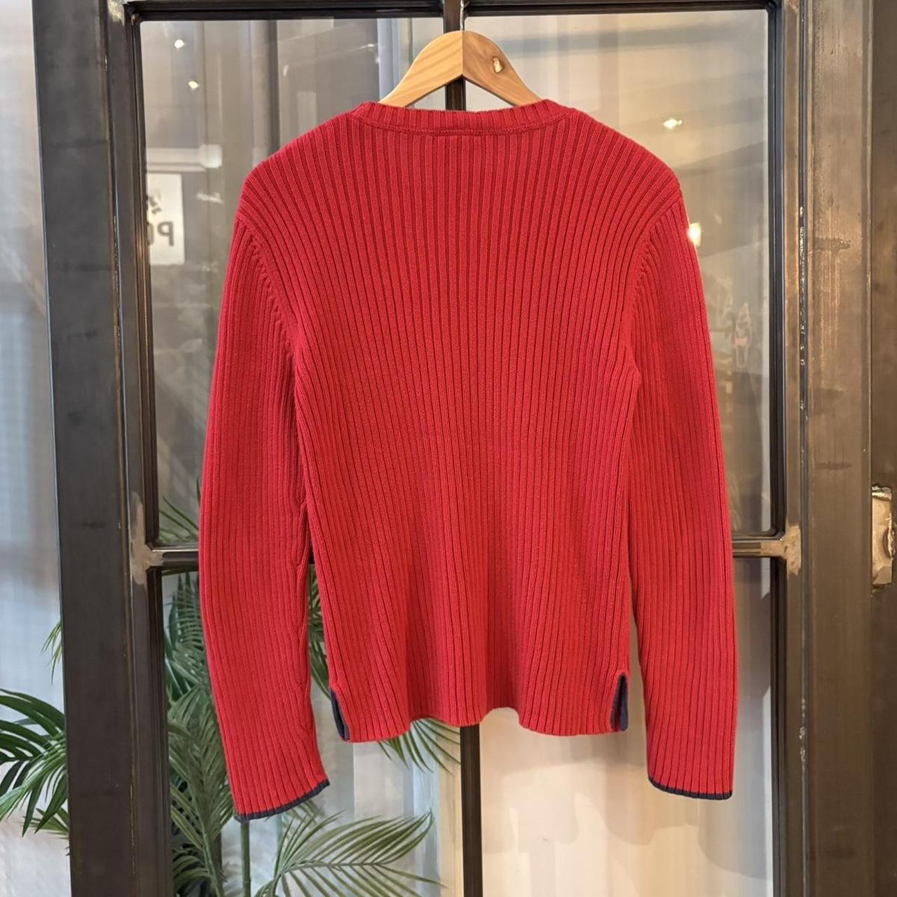 Vintage Polo Ralph Lauren Jumper Womens XL Red Ribbed Knit Sweater Top Big Flag USA Preppy 90s Y2K