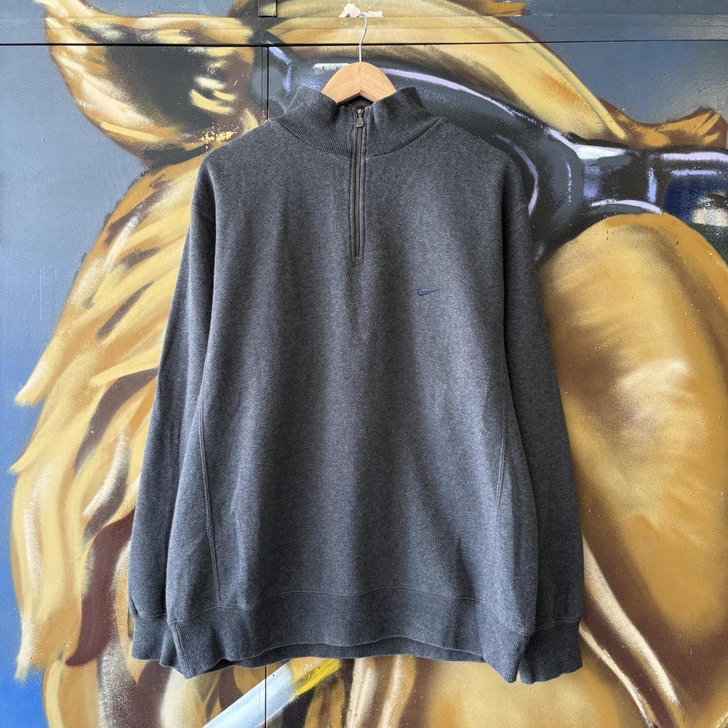 Vintage Nike Sweatshirt Mens Grey 1/4 Zip Solo Swoosh Pullover Jumper Top 90s Y2K 00s