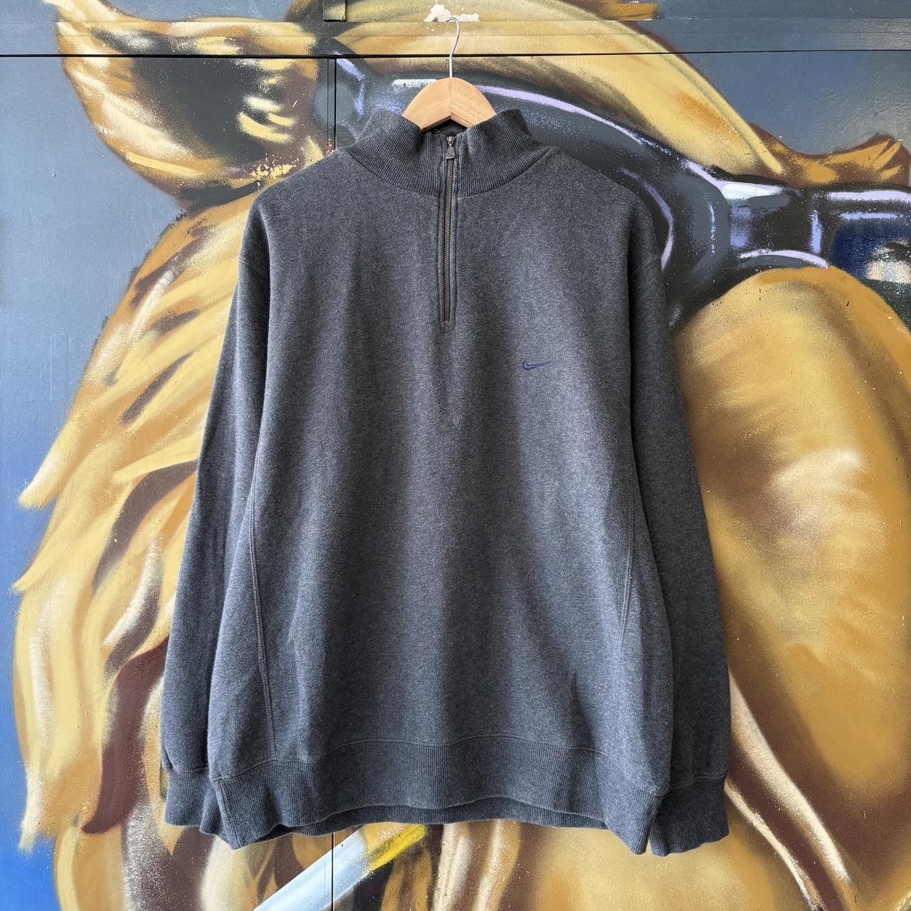 Vintage Nike Sweatshirt Mens Grey 1/4 Zip Solo Swoosh Pullover Jumper Top 90s Y2K 00s