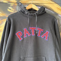 Patta Hoodie Mens Medium Black Biker Logo Felt Amsterdam Pullover Sweatshirt Jumper Top 90s Y2K 00s