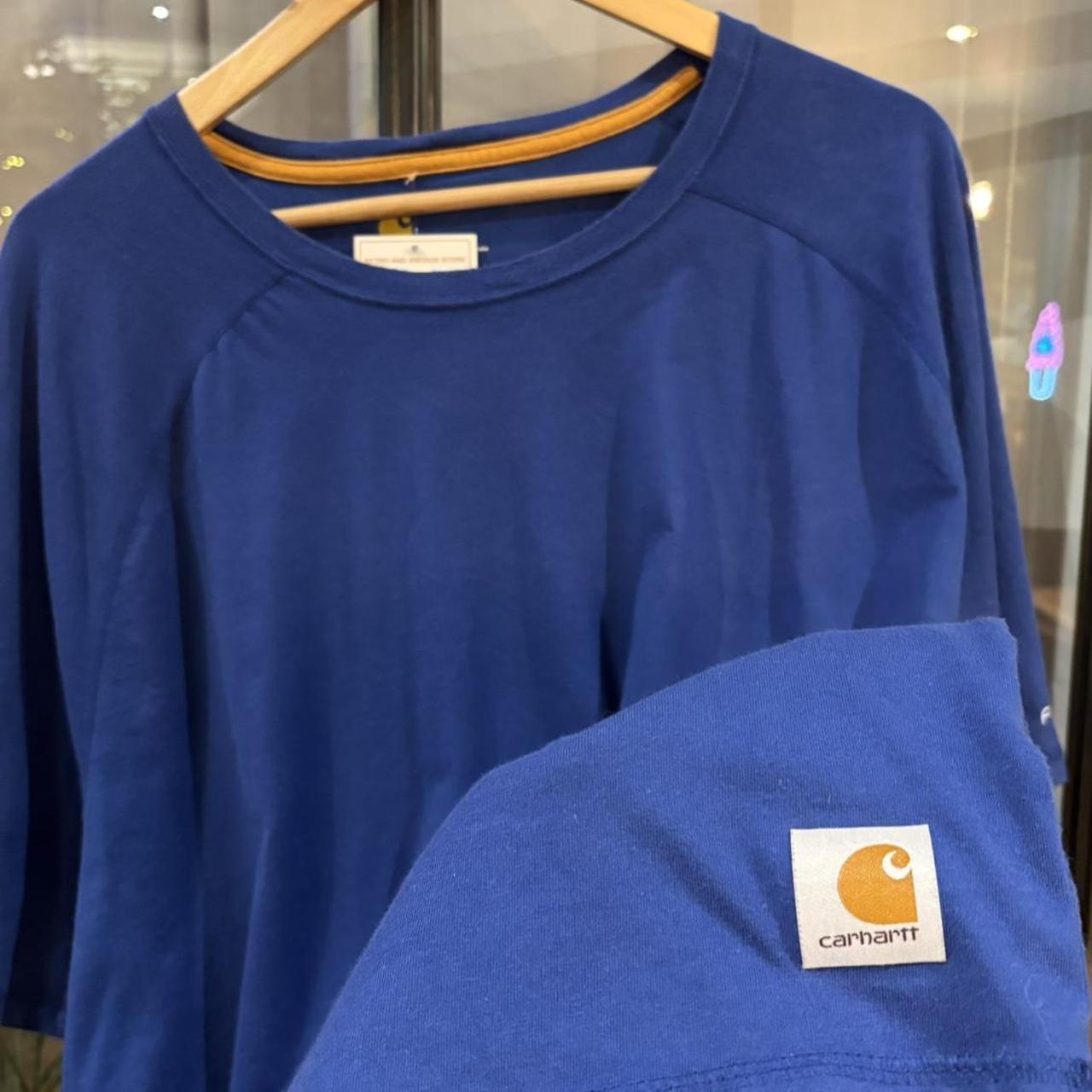 BR2306NL-F - Vintage Retro Essential Blue Carhartt Plain Top Tee T-shirt with embroidered patch logo #skater #workwear  #carhartt #y2k #pocket