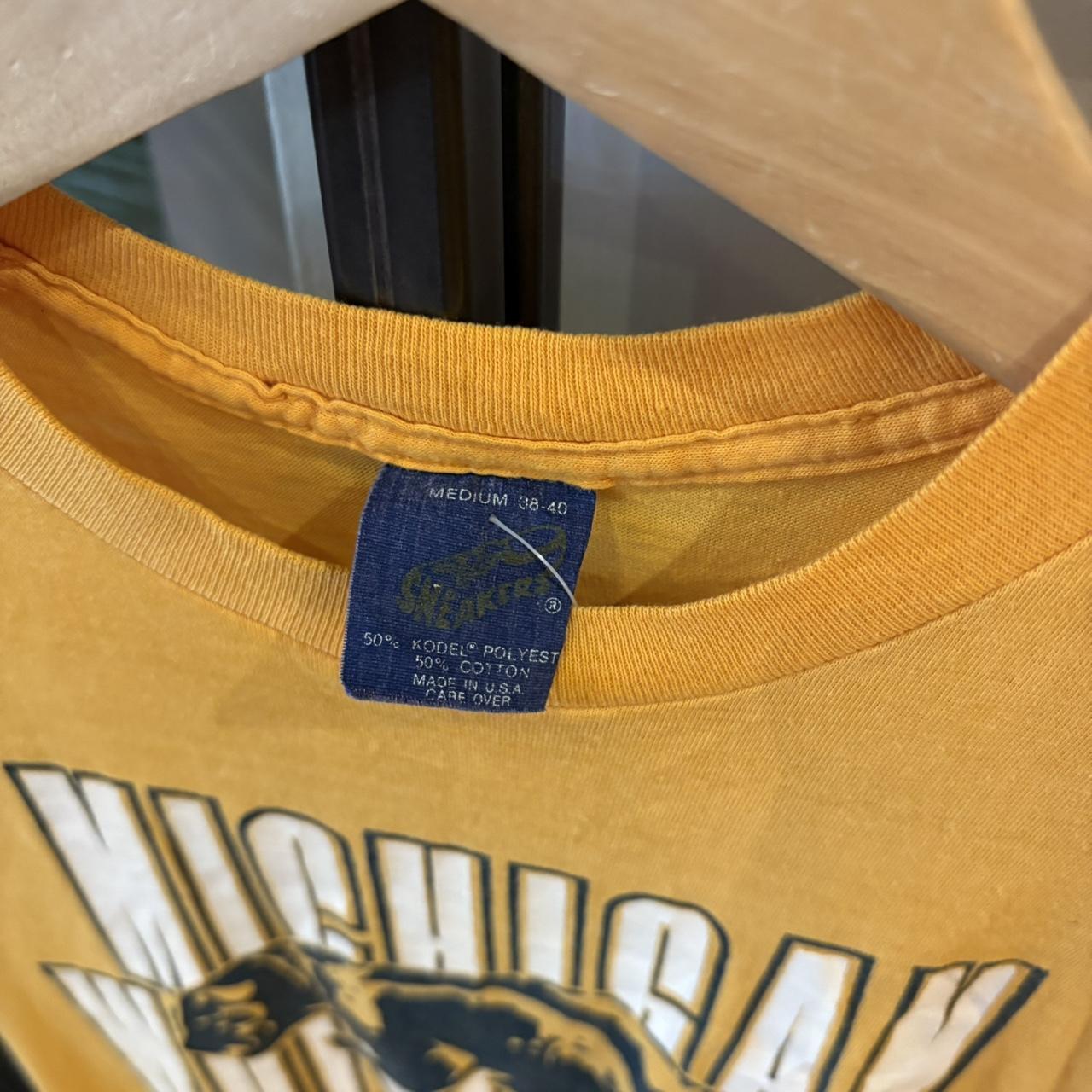 TEE506F - Vintage Retro Essential Mustard Michigan Wolverines Single Stitch Graphic Print Top Baby Tee T-shirt #80s #singlestitch #babytee #michigan #wolverines