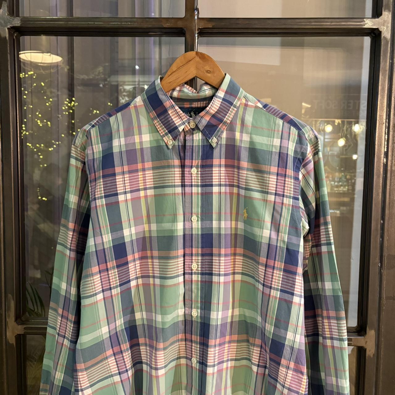 RLS120-P - Vintage Ralph Lauren Turquiose Blue Check Longsleeve shirt collared button up top #Y2K #preppy #chiefkeef #smartcasual #oldmoney