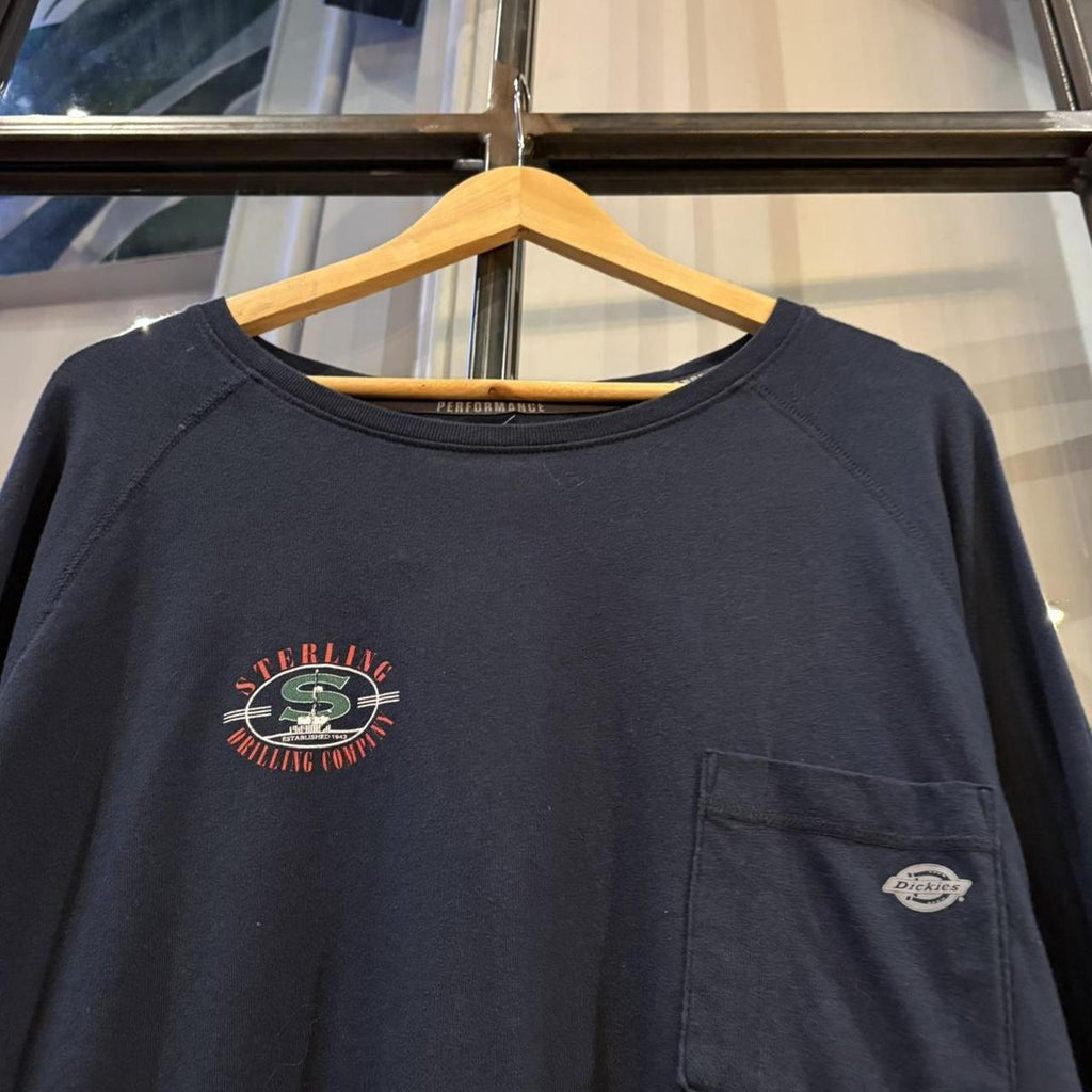 BR2306NH-F - Vintage Retro Essential Navy Dickies Longsleeve Pocket Graphic Print Sterling Drilling Company and Logo Top Tee T-shirt #skater #workwear #dickies #y2k #graphic