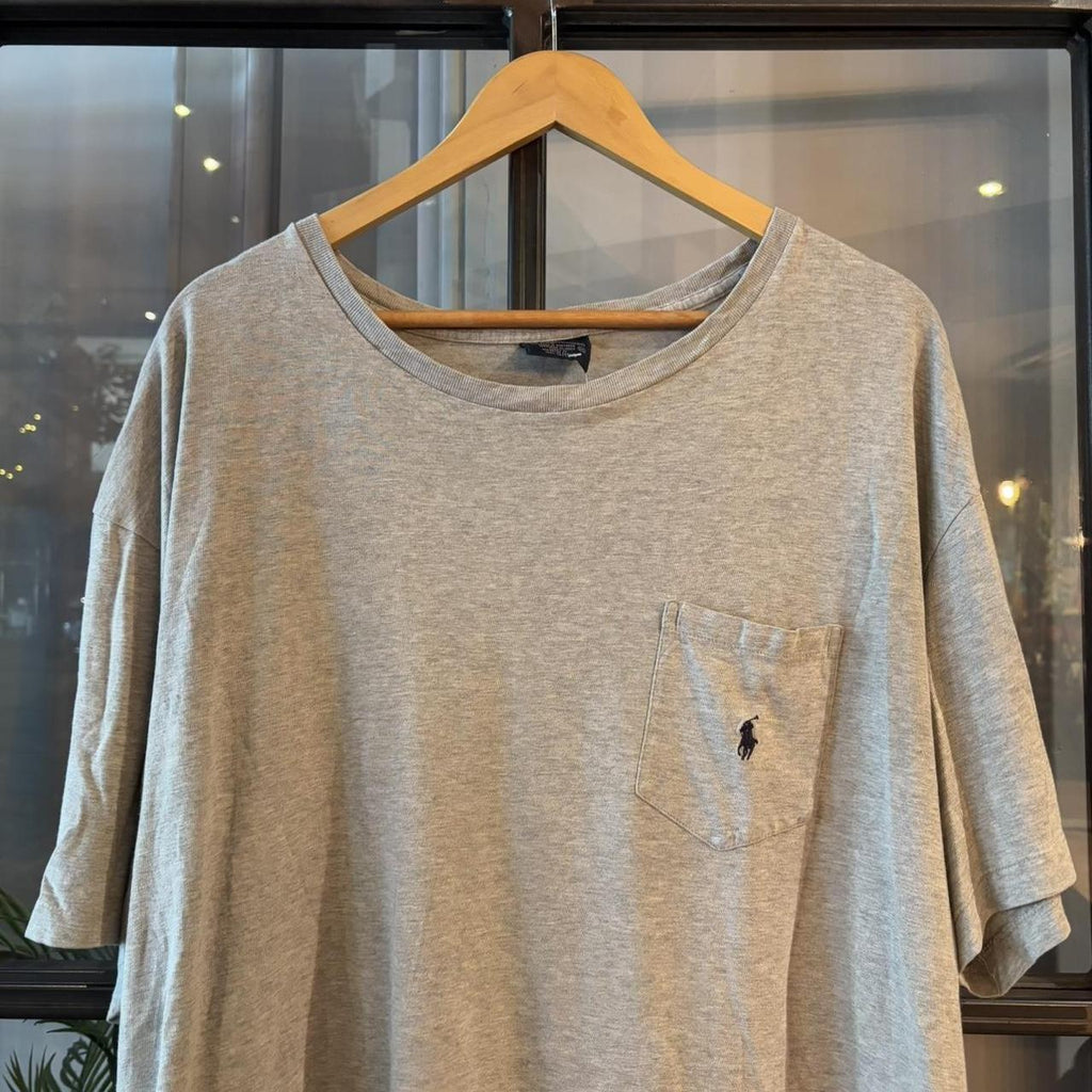 TEE475F - Vintage Retro Essential Polo Ralph Lauren Plain Basic Grey Pocket Top Tee T-shirt #90s #poloralphlauren #oldmoney #essential #basic