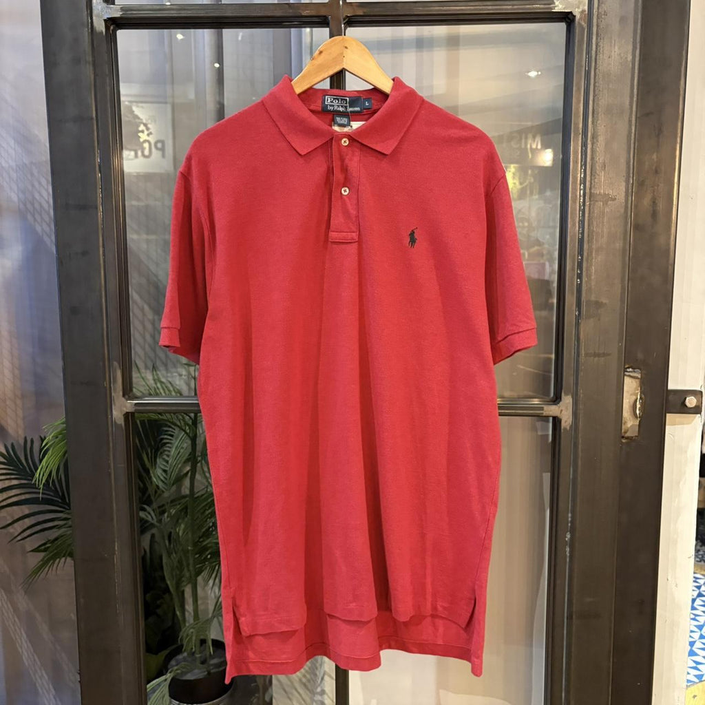 BR1912PI-F - Vintage Retro Ralph Lauren Plain Red Polo Shirt Short Sleeve collared button up top  #Y2K #preppy #chiefkeef #oldmoney #ralphlauren