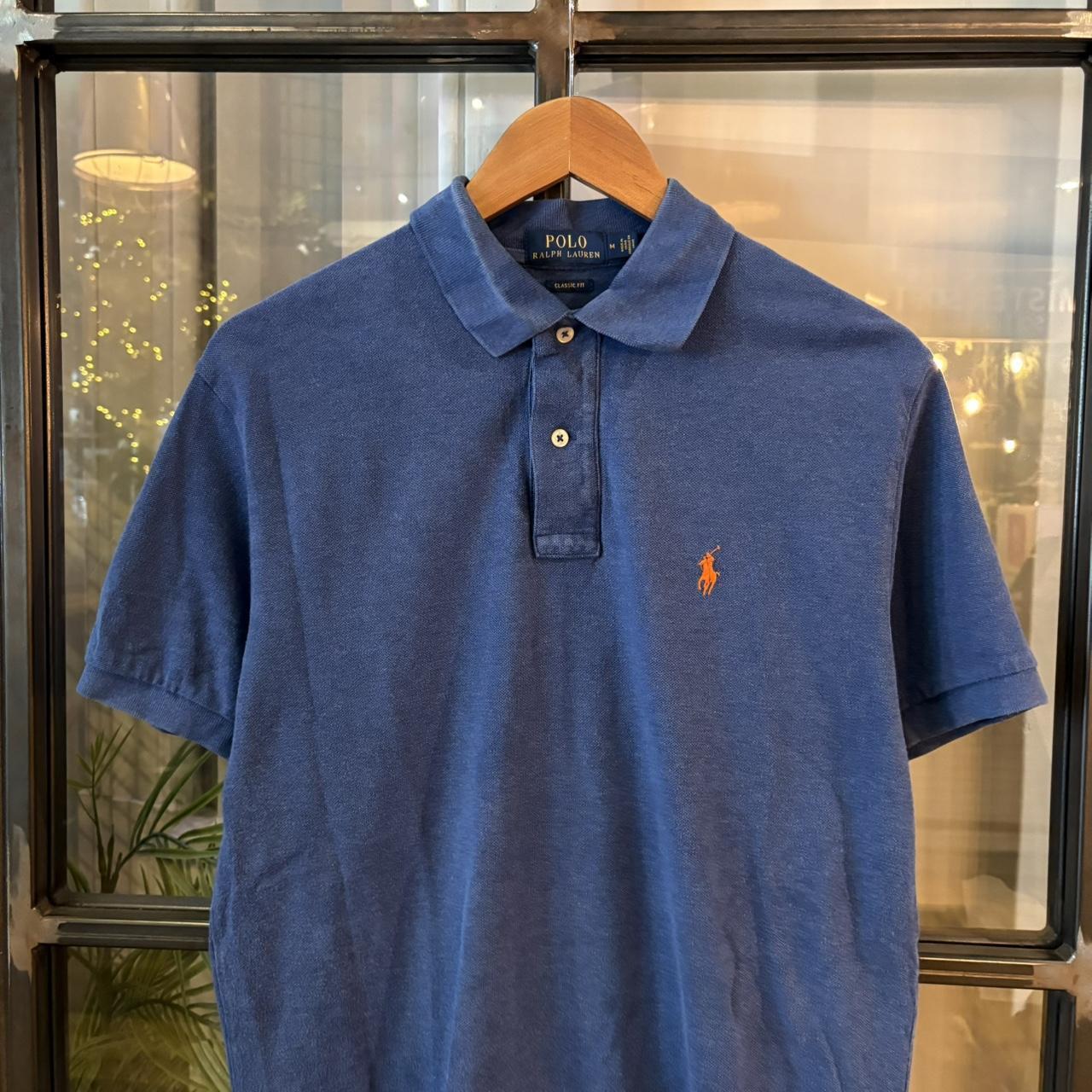 POL402F-P - Vintage Retro Ralph Lauren Blue Plain Polo Shirt Short Sleeve collared button up top  #Y2K #preppy #chiefkeef #oldmoney #ralphlauren