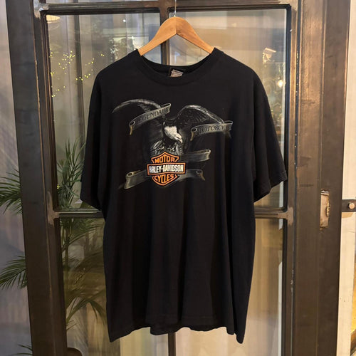 0325A26F -  Vintage Retro Essential Harley Davidson Heritage Cycles Walton Beach, Florida 2002 Black Graphic Print Top Tee T-shirt #graphic #motorcycles #biker #harley #harleydavidson