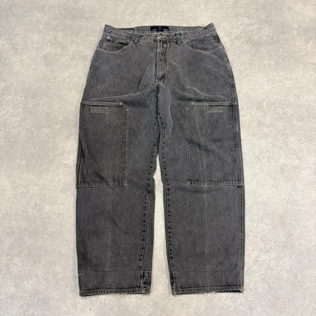 BR1912ZC-U - Vintage retro essential  Damani Dada y2k Baggy carpenter Black Wash Denim Jeans Trousers pants with embroidered labels and detailing #denim ##hiphop #y2k