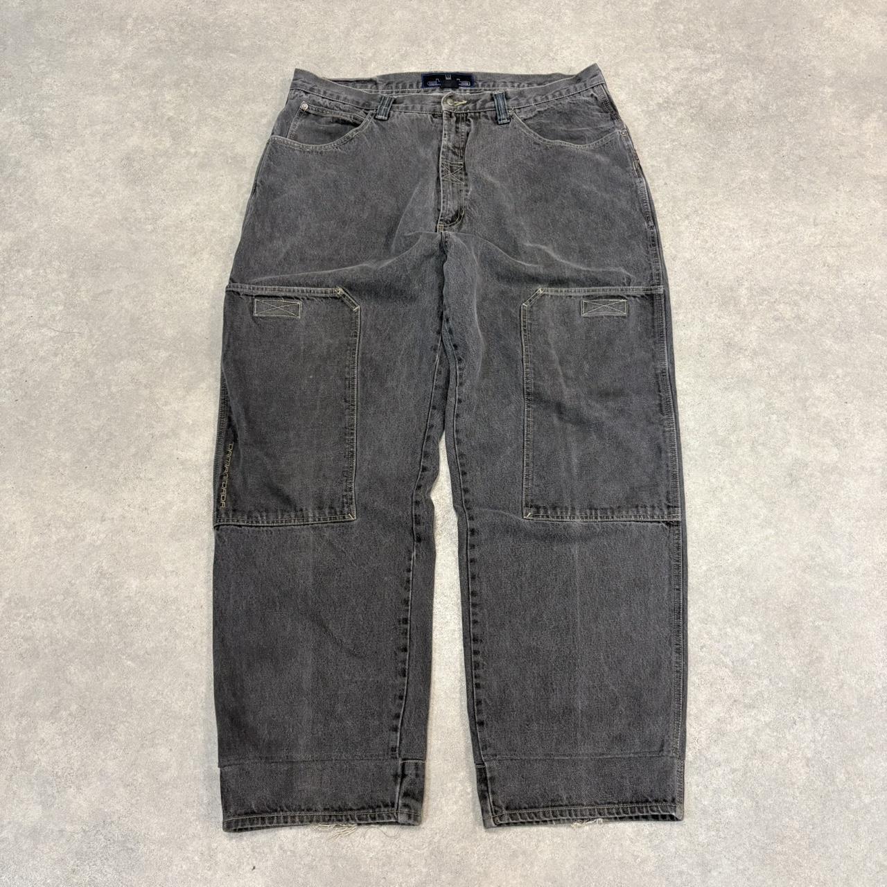 BR1912ZC-U - Vintage retro essential  Damani Dada y2k Baggy carpenter Black Wash Denim Jeans Trousers pants with embroidered labels and detailing #denim ##hiphop #y2k