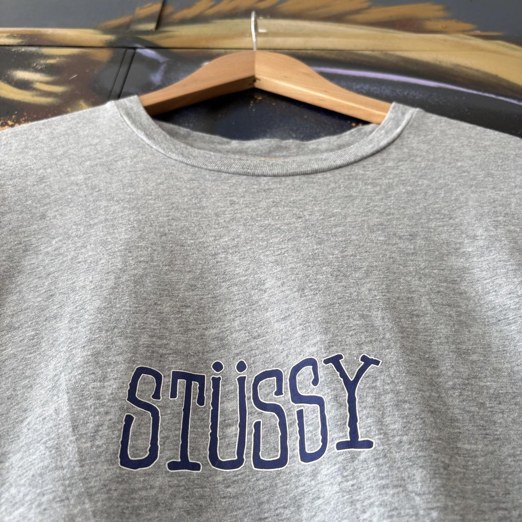 Vintage Stussy T shirt Mens Small Grey Graffiti Logo Graphic Print Skate Surf Tee Top 90s Y2K 00s