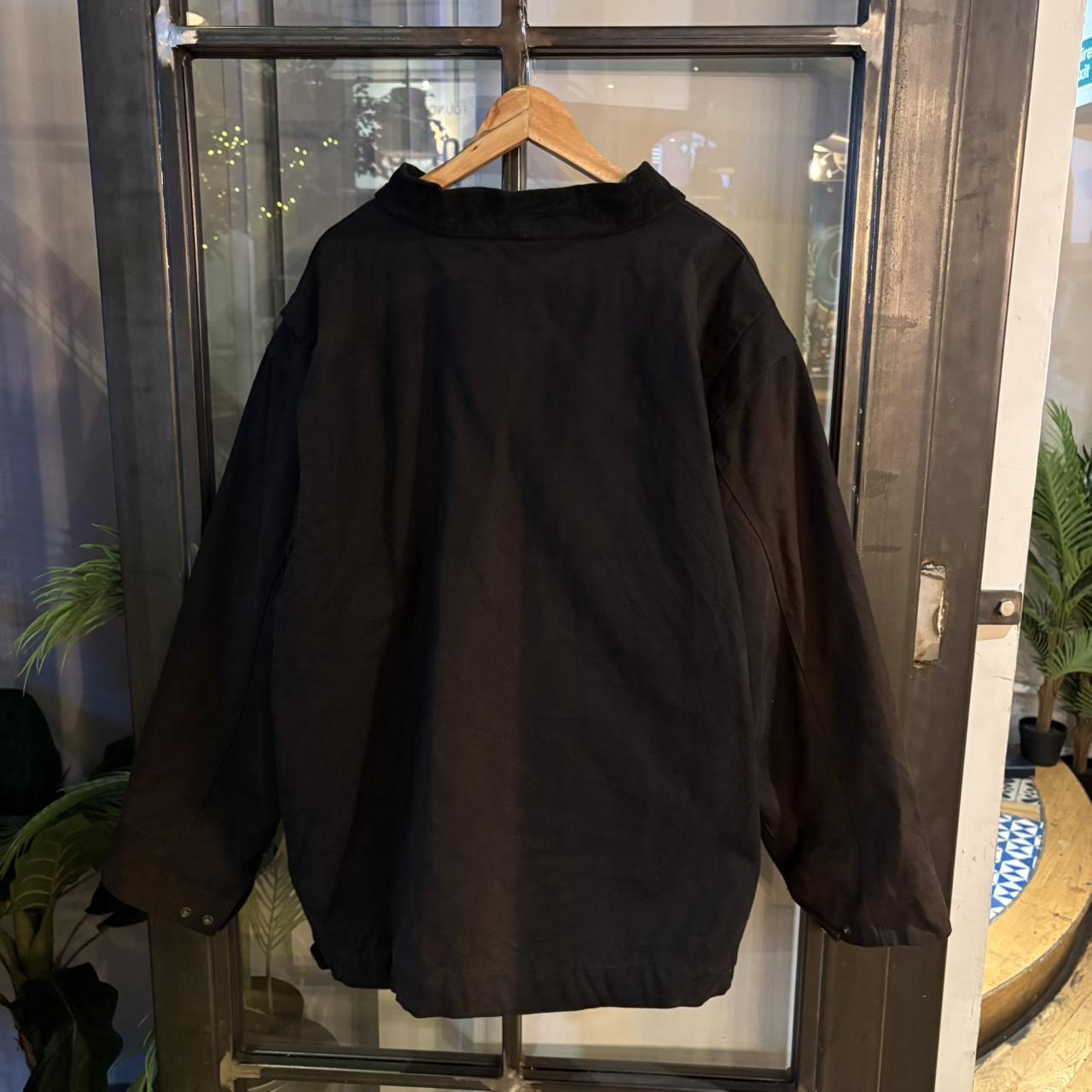 0125A80BR - Vintage Retro Black Full Zip Up lined Canvas Detroit Style Corduroy Collar Workwear Jacket With Embroidered Nebraska Chest logo  #utility #workwear #detroitjacket #boxy